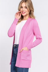 ACTIVE BASIC Women's Ribbed Trim Open Front Cardigan - Chic & Versatile for Every Season